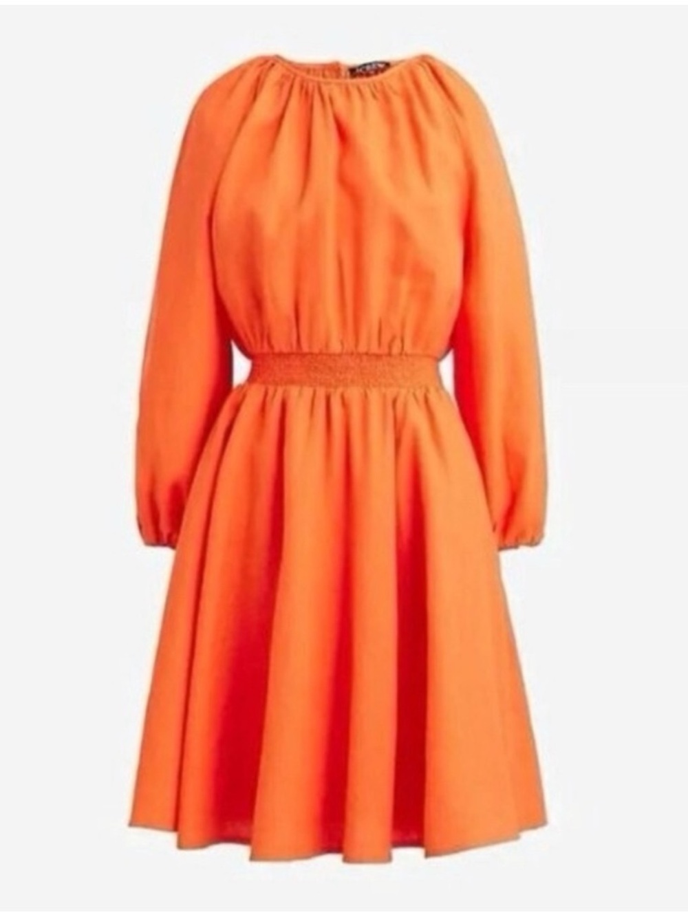 J. Crew Dress Palermo Smocked Waist Linen Mini Fit and Flare Orange Large Preppy